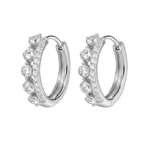 High-Carbon Diamond Hoop Earrings for Women Sterling Silver Cuff Earrings Drop Huggie Stud Halo Earrings with 18K - color: Silver8