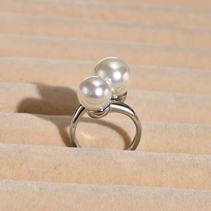 Hisatan Double Simulated Pearl Wrap Ring: gold plated Stainless Steel Large Statement Ring for Women - color: Silver-Size 8