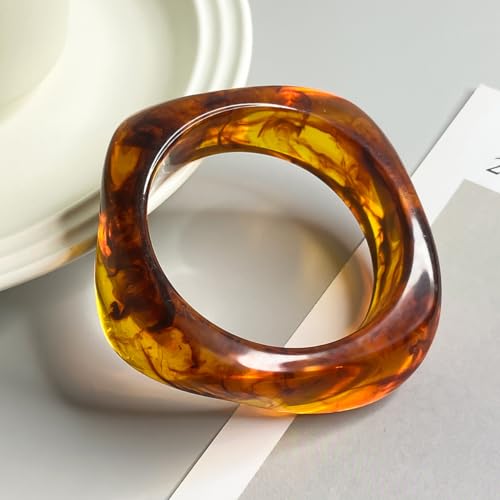Colorful Acrylic Resin Open Bracelet Geometric Simple Transparent Tortoiseshell Acetate Plate Cuff Bangle Lightweight Chunky Thick Thin Wide Face Plastic Bracelet for Women Jewelry - color: B brown
