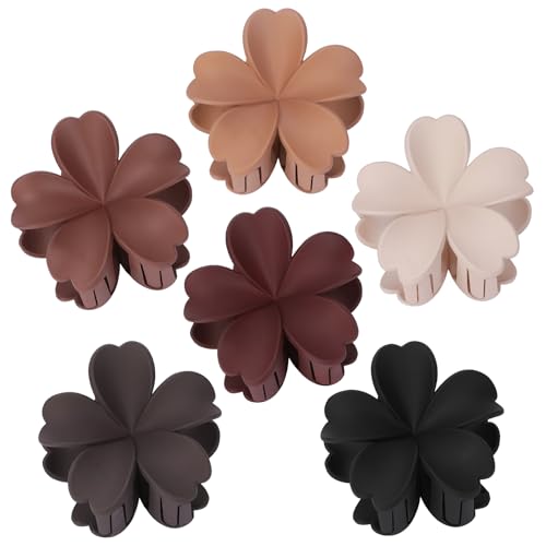 SMKSL 6 Pcs Flower Hair Claw Clips for Women Hawaiian Large Hair Clips for Thick Thin Curly Hair, Strong Hold & Non-Slip, Stylish Medium Beach Hair Accessories for Women Girls (Brown Scarlet) - color: Brown Scarlet