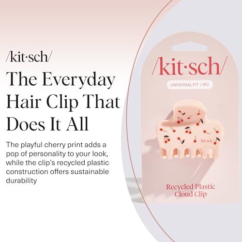 Kitsch Medium Hair Clips for Women - Cherry Print, 1pc | Strong Hold Claw Clips for Thick or Thin Hair – Recycled Plastic, Non-Slip, Durable Plastic - color: Cherry Print