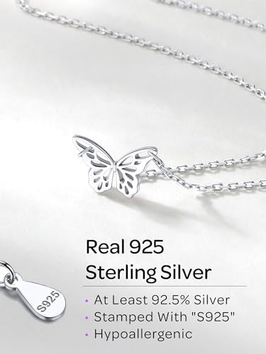 ChicSilver 925 Sterling Silver Cross/Heart/Butterfly/Star/Moon Necklace for Women, Hypoallergenic Dainty Small Silver Pendant Necklaces (with Gift Box) - style: 03.Butterfly