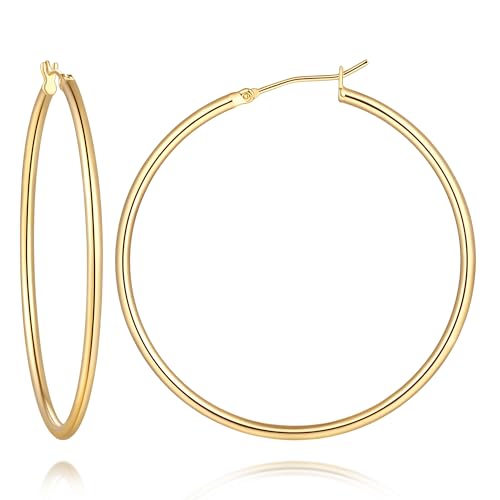 14K Gold Hoop Earrings for Women 14K Gold Earrings for Women | Gold Hoop Earrings for Women Classic Hypoallergenic Lightweight Hoop Earrings for Women 14/16/18/20/25/30/35/40/45/50/60/70mm - size: 45mm