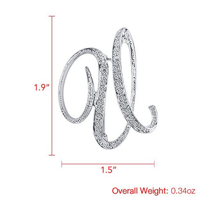 A-Z 26 Letters Pins Brooches Silver Plated Metal Broaches Pins-Clear Crystal Initial Breastpin - color: 1pcs-U
