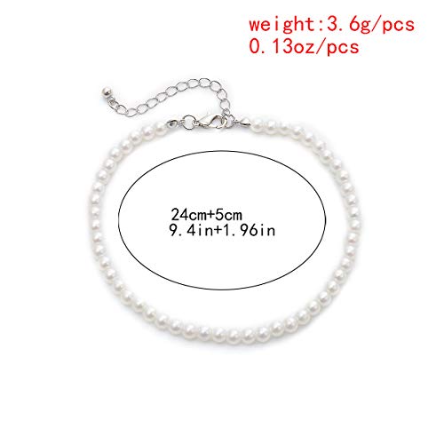 COLORFUL BLING 1Pc Pearl Handmade Anklet Simple Imitation pearls Hand Woven Boho Foot Jewelry Anklet Bracelet Summer Beach for Women - color: Pearl