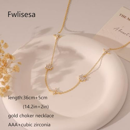 Gold Choker Necklace for Women, Dainty Gold Necklace 14k Gold Plated Simple Coin Butterfly Choker Necklaces for Women Trendy Charm Cute Non Tarnish Gold Necklace Fashion Waterproof Jewelry - color: A-Gold