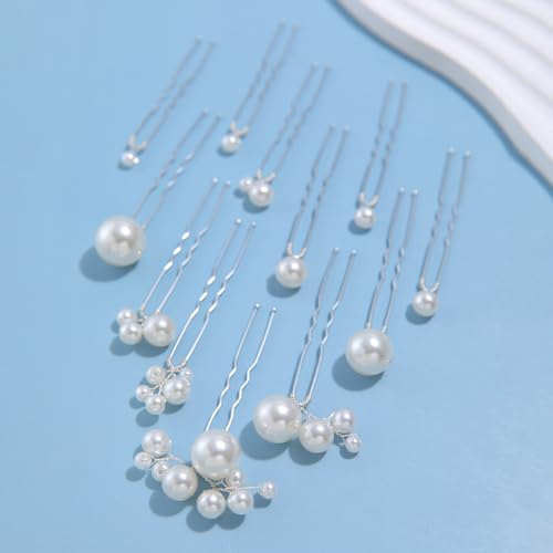 12 Pieces Bridal Wedding Hair Pins Handmade Pearl Bridal Hair Accessories for Brides Women Girls Silver - color: Silver