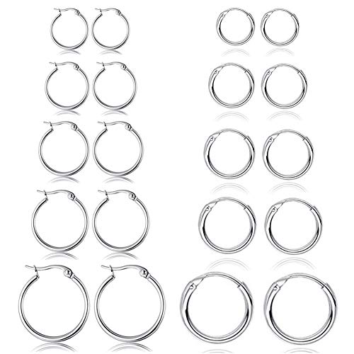 5-10 Pairs Small Gold Silver Hoop Earrings for Women, Stainless Steel Earrings Set Mens Lightweight Thin Hypoallergenic Small Hoops Set - style: 10pcs-B2+S