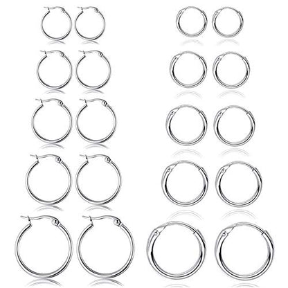 5-10 Pairs Small Gold Silver Hoop Earrings for Women, Stainless Steel Earrings Set Mens Lightweight Thin Hypoallergenic Small Hoops Set - style: 10pcs-B2+S