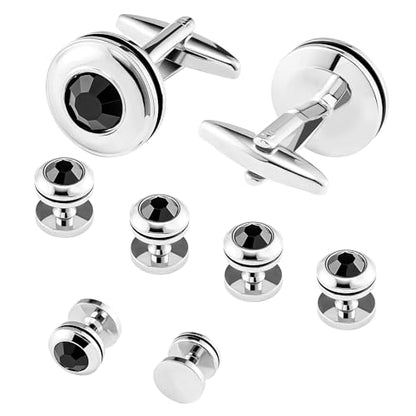 Cufflinks for Men and Tuxedo Shirt Studs Set with Gift Box Stainless Steel Cuff links - style: Black Crystal