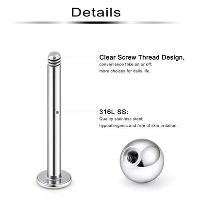 Labret Barbell 24PCS Monroe Lip Barbell Ring Helix Earring Tragus Cartilage Studs Surgical Steel Piercing Jewelry for Women Men 20-12G - color: A: 24pcs 14gauge
