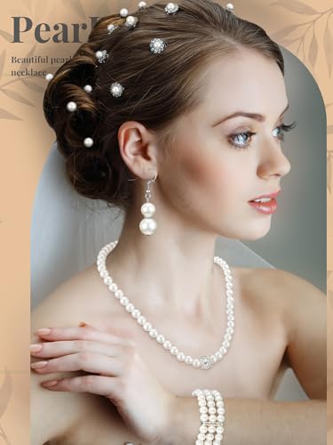 BBTO 8 Pcs Pearl Necklace and Earring Set for Women Faux Pearl Bracelet Costume Jewelry Set for Wedding Bridal Shower Party - style: Retro Style