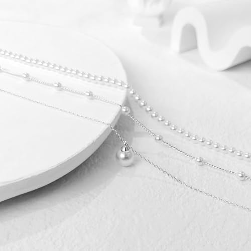 LULII Pearl Necklaces for Women 14K Gold Plated Dainty Layered Single Pearl Necklace Simple Daisy Pearls Choker Cute Gold Necklace Stack Jewelry Sets for Women Trendy Gifts - color: Silver-Layered Pearl