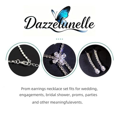 Women's Fashion Jewelry Rhinestone Zircon Necklace and Earring Set Formal Ball Gown Accessories Silver Floral Pendant Bridal Wedding Jewelry Suitable for Weddings, Balls, Banquets, and All Special Occasions - style: GST012