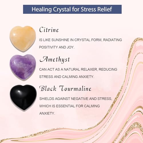 Raicegs Heart Shaped Crystals and Healing Stones 7 Chakra Crystal Necklace 0.8 inch Heart Gemstones Natural Stones Necklaces for Women Spiritual Gift for Women Teen - style: Anxiety