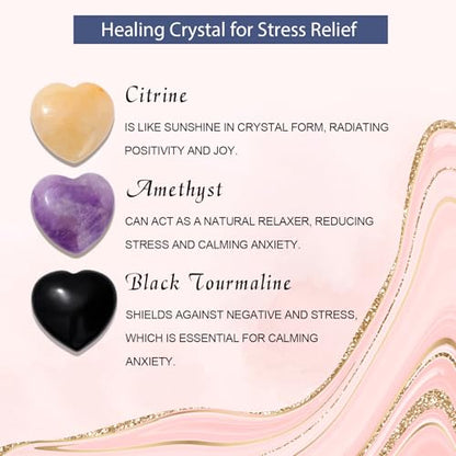 Raicegs Heart Shaped Crystals and Healing Stones 7 Chakra Crystal Necklace 0.8 inch Heart Gemstones Natural Stones Necklaces for Women Spiritual Gift for Women Teen - style: Anxiety