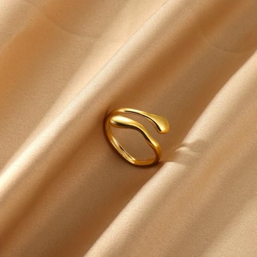 Stainless Steel Gold Plated Open Ring for Women, Minimalist Contemporary Style Ring with Polished Smooth Surface, Elegant Versatile Jewelry for Daily, Party, Wedding, Birthday & Christmas Gift