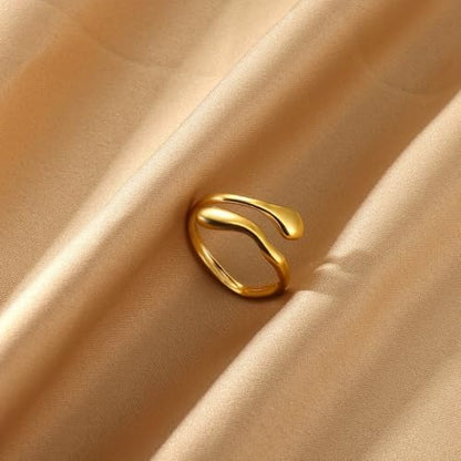 Stainless Steel Gold Plated Open Ring for Women, Minimalist Contemporary Style Ring with Polished Smooth Surface, Elegant Versatile Jewelry for Daily, Party, Wedding, Birthday & Christmas Gift