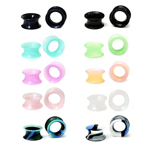 WBRWP 48/32/24/22/20/16/12pcs Ear Tunnels and Plugs - Double Flared Hollow Hard/Soft Silicone Ear Gauges - Ear Expander Stretcher Body Piercing Jewelry 8g-1" - color: 20PCS soft(thin) silicone set