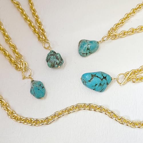 IMBOS 14K Gold Plated Chunky Chain Choker Necklaces for Women Chunky Gold Necklace Tennis Necklace for Women CZ Love Chain Cuban Link Choker Jewelry Gifts - color: Gold-Turquoise Necklace