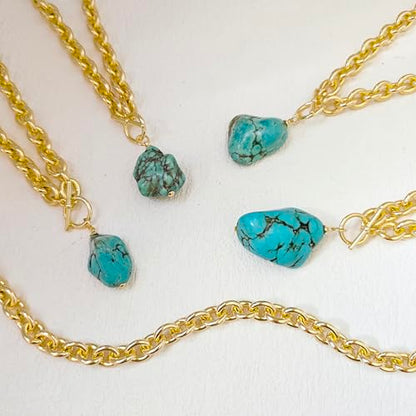 IMBOS 14K Gold Plated Chunky Chain Choker Necklaces for Women Chunky Gold Necklace Tennis Necklace for Women CZ Love Chain Cuban Link Choker Jewelry Gifts - color: Gold-Turquoise Necklace