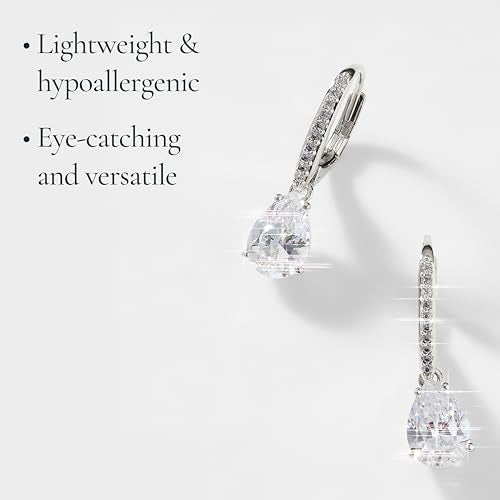 NADRI Cushion Cut CZ Leverback Earrings - color: Pear - Rhodium