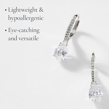 NADRI Cushion Cut CZ Leverback Earrings - color: Pear - Rhodium