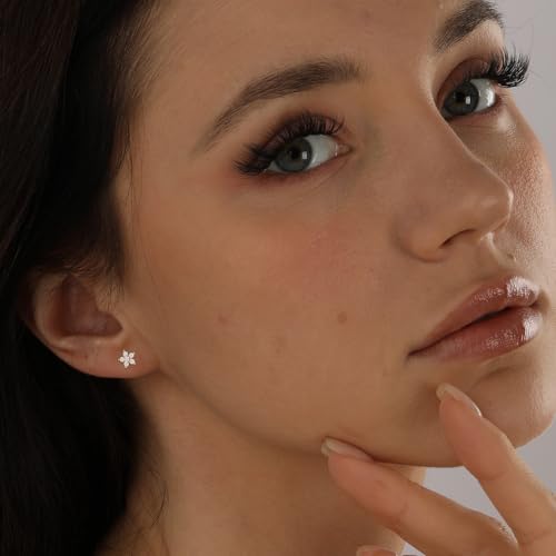 Stud Earring for Women, 14K Gold Silver Plated Hypoallergenic Studs Set | Trendy Cartilage Tragus Helix Clover Flower Earring Stack for Multiple Piercing, Dainty Cute Small Jewelry Gift, Non Tarnish - style: GD-Five-petal Flower