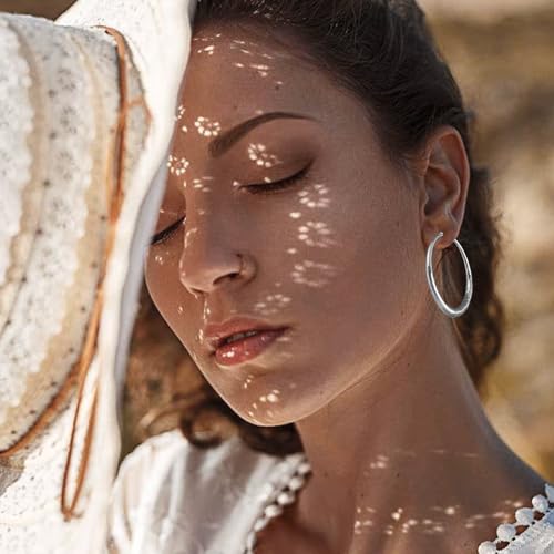 OOOPEL 925 Sterling Silver Hoop for Women Gold Hoop Earrings Hypoallergenic Diamond-Cut Ripples Designed - Non Tarnish Large Hoop Earrings(30/40/50/60/70mm) - color: Silver-40mm