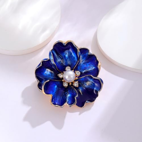 Rhinestone Flower Pin Camellia Drop Oil Brooch Big Large Rose Bouquet Brooch Pin Pearl Daisy Peony Brooch Lapel Pins Elegant Clothing Hat Bag Skirt Accessories for Women - color: Blue