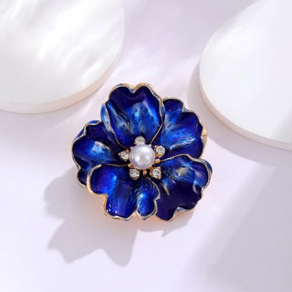 Rhinestone Flower Pin Camellia Drop Oil Brooch Big Large Rose Bouquet Brooch Pin Pearl Daisy Peony Brooch Lapel Pins Elegant Clothing Hat Bag Skirt Accessories for Women - color: Blue