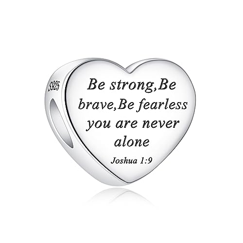 Bible Family Mom Wife Love Heart Dangle Charm 925 Sterling Silver Charms fits Bracelets and Necklace Pendant Bead Charms Jewelry Present for Women Family Friends - style: Bible - Be strong,Be brave Charm
