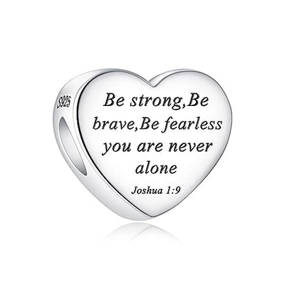 Bible Family Mom Wife Love Heart Dangle Charm 925 Sterling Silver Charms fits Bracelets and Necklace Pendant Bead Charms Jewelry Present for Women Family Friends - style: Bible - Be strong,Be brave Charm