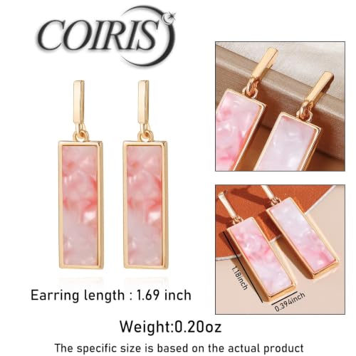 Coiris Rectangle Earrings for Women Geometric Stud Dangle Drop Jewelry Lightweight Colorful Print Statement Accessories - color: Pink White