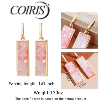 Coiris Rectangle Earrings for Women Geometric Stud Dangle Drop Jewelry Lightweight Colorful Print Statement Accessories - color: Pink White