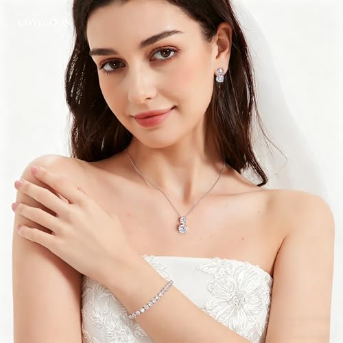 3-Piece Cubic Zirconia Wedding Jewelry Set for Women Bride Bridesmaid Gift | Hypoallergenic, Earrings Necklace Adjustable Bracelet for Prom Formal Parties - color: White Gold
