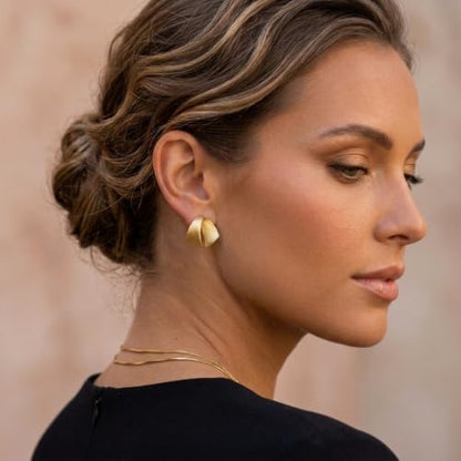 Jean Beau Chunky Gold Stud Earrings for Women Trendy Gold Plated Dangle Drop Prom Birthday Fashion Office Jewelry Gift - color: Gold Ribbon