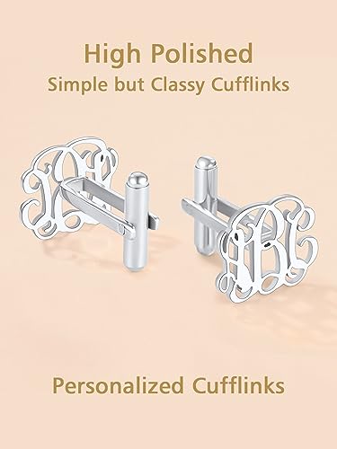 FindChic Stainless Steel Round Cufflinks with Custom Text/Picture/Monogram Letters 18K Gold Plated/Black Color for Men Groom Suits Shirts, with Gift Box - style: 04. custom 3 monograms (stainless steel)