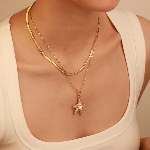 2 PCs Gold Plated Necklace Set for Women - Non Tarnish Jewelry Gift with Fashion Design - style: 2 PCs: Starfish