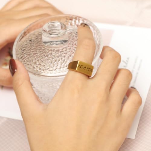 MYNENEY Stainless Steel Square Shape Signet for Men Statement Ring - color: 10 * 16mm Custom-Gold