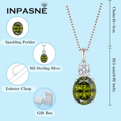 Birthstone Necklace for Women 925 Sterling Silver | Oval Cut Pendant Necklace, Jewelry for Mom Wife - color: Olive Green