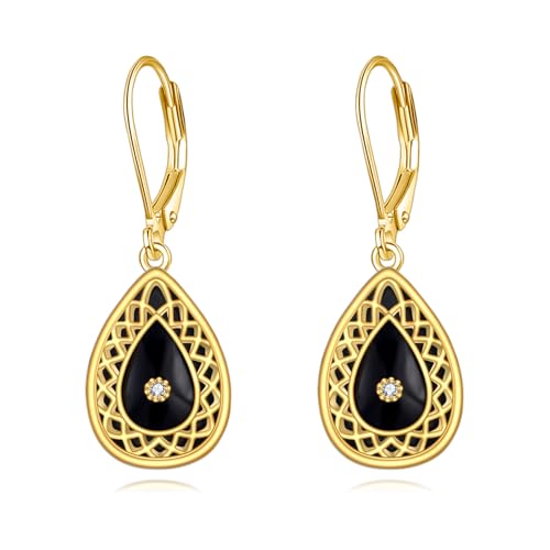 Sterling Silver Black Onyx Earrings for Women 18K Yellow Gold Plated Jewelry Gifts - style: Filigree Teardrop 2