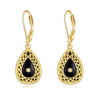 Sterling Silver Black Onyx Earrings for Women 18K Yellow Gold Plated Jewelry Gifts - style: Filigree Teardrop 2