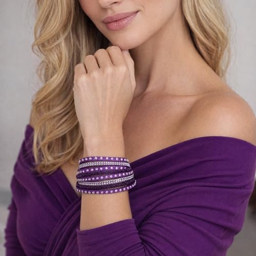 Long tiantian Leather Wrap Bracelets for Women Boho Multi Layered Bracelets Western Jewelry Hot Pink Accessories Birthday Gifts - color: purple