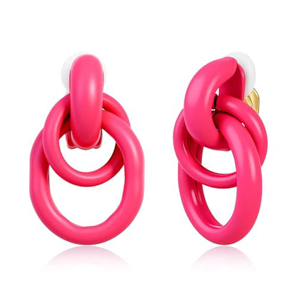 Gold Geometric Clip On Earrings for Women Chunky Gold Knot Link Clip Earrings Trendy Jewelry - color: Pink