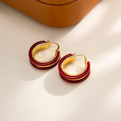 14K Gold Plated Chunky Hoop Earrings for Women Vintage Leopard Print Hoops Large Round Hoop Earrings Jewelry - style: Red