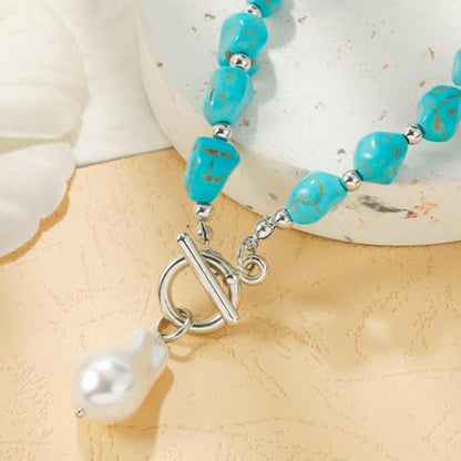 Dainty Layered Choker Necklace Bohemian Turquoise Necklace 14K Gold Plated Dainty Y Pendant Necklace Beach Fashion Pendant Choker - color: Gold-F