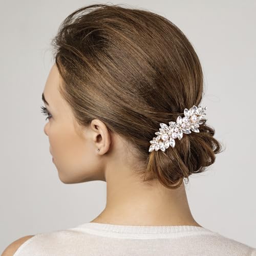 Joez Wonderful 2 Pcs Rhinestone Hair Clips, Pearl Bridal Hair Accessories for Women, Sparkly Crystal Hair Pins, Fancy Flower Hair Barrettes for Wedding, Bride (Gold, Silver) - color: Pearl (Gold, Silver)