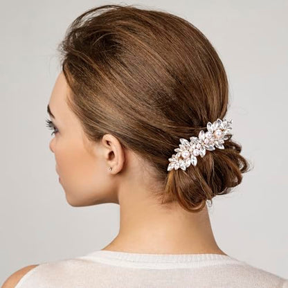 Joez Wonderful 2 Pcs Rhinestone Hair Clips, Pearl Bridal Hair Accessories for Women, Sparkly Crystal Hair Pins, Fancy Flower Hair Barrettes for Wedding, Bride (Gold, Silver) - color: Pearl (Gold, Silver)