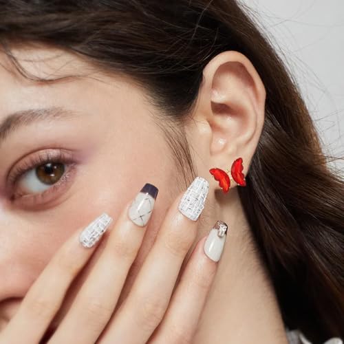 YOQUCOL Butterfly Shape Crystal Clip On Earrings Non Pierced Golden Stud for Women - color: Red